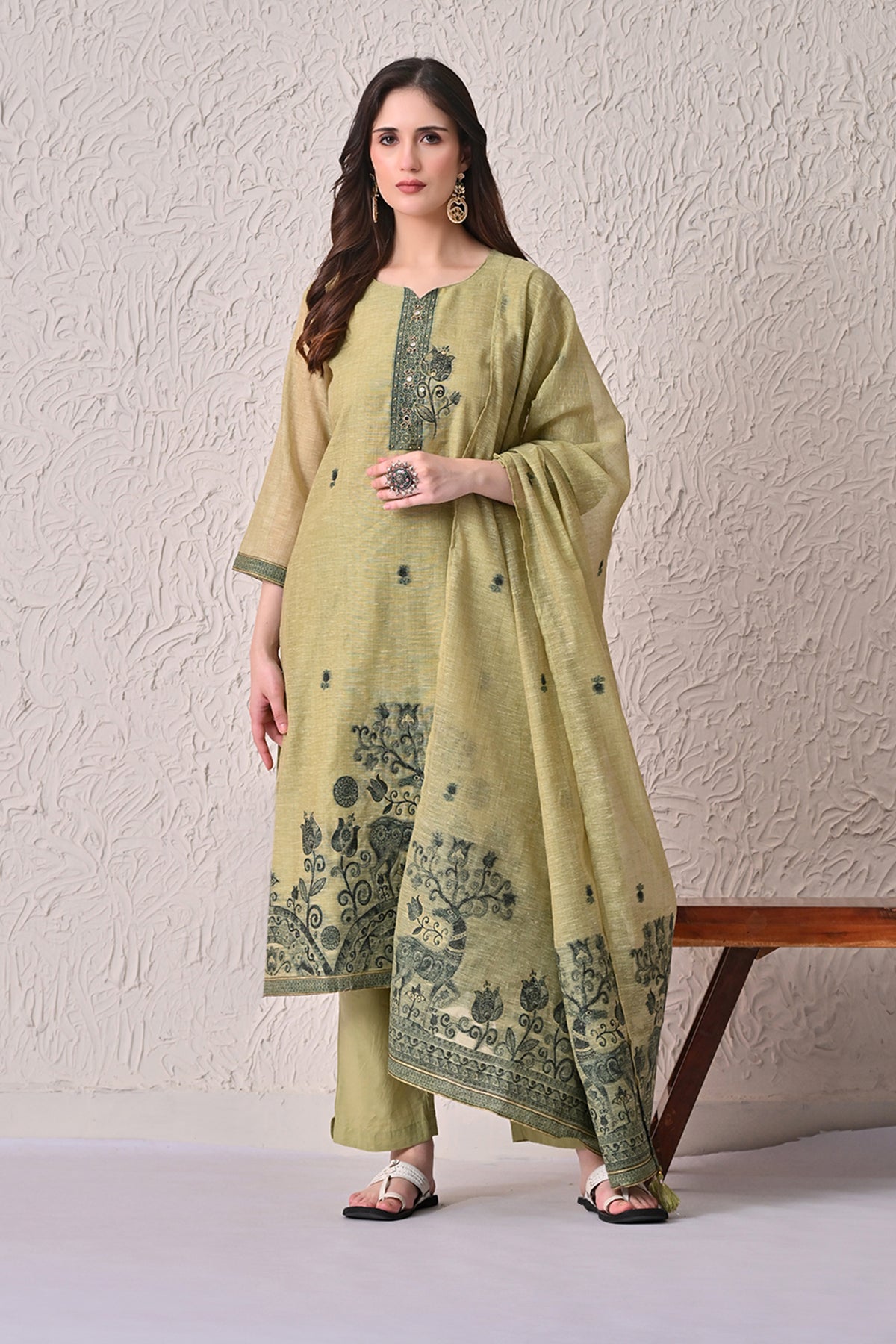 Light Green Self-Design Kurta 3 Pcs set