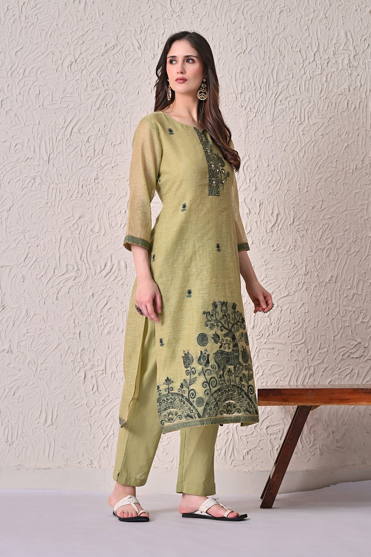 Light Green Self-Design Kurta 3 Pcs set