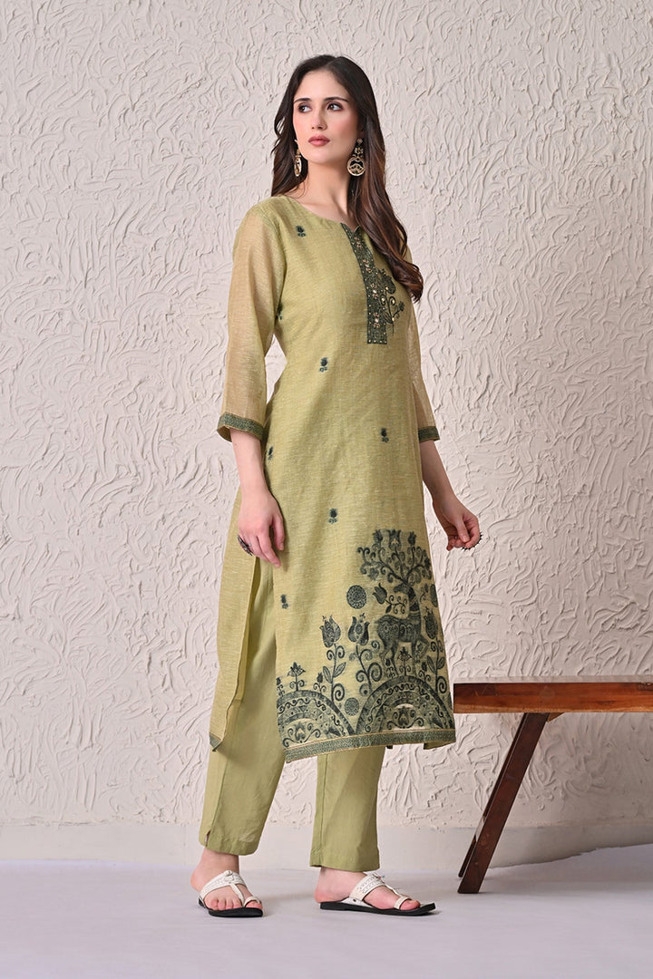 Light Green Self-Design Kurta 3 Pcs set