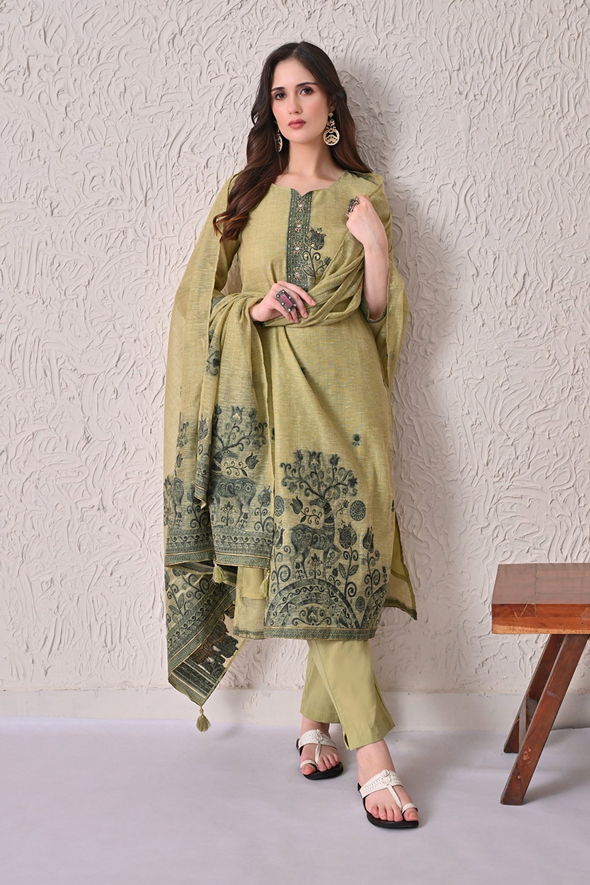 Light Green Self-Design Kurta 3 Pcs set