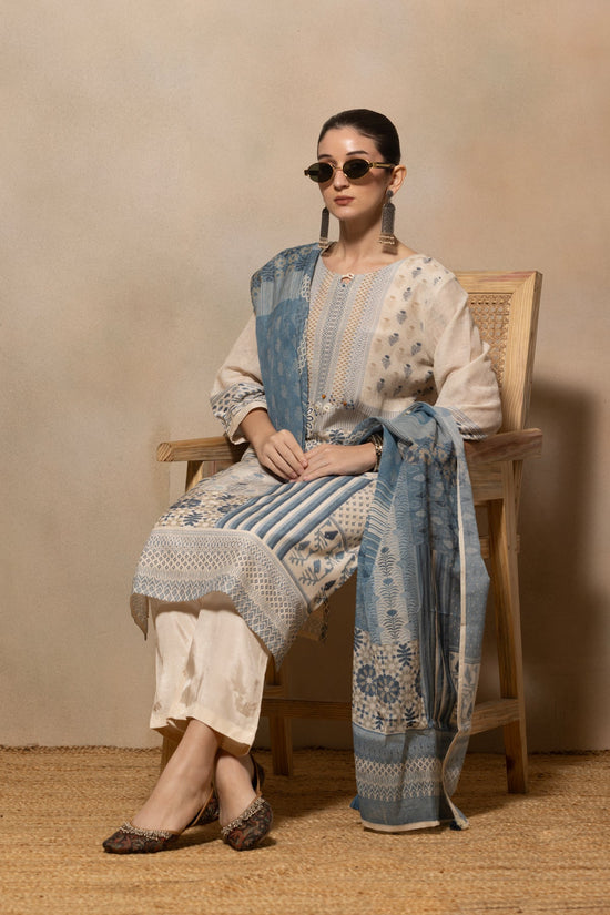 Cream Printed Kurta 3 Pcs Set