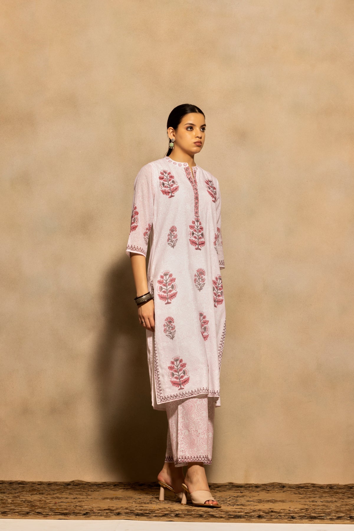 White Printed Kurta 3 Pcs Set