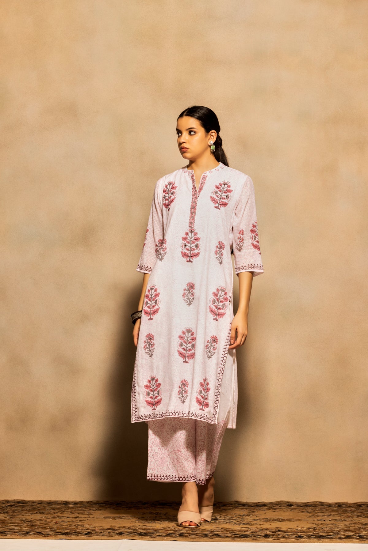 White Printed Kurta 3 Pcs Set