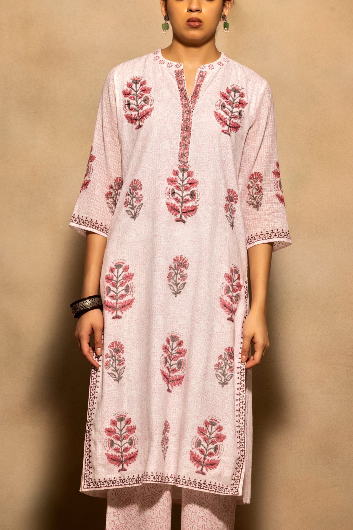 White Printed Kurta 3 Pcs Set