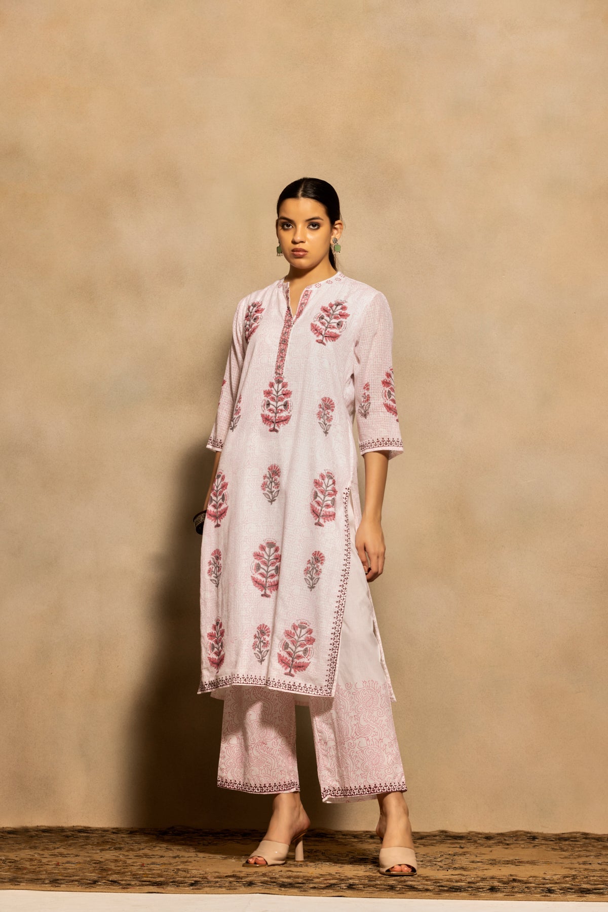 White Printed Kurta 3 Pcs Set