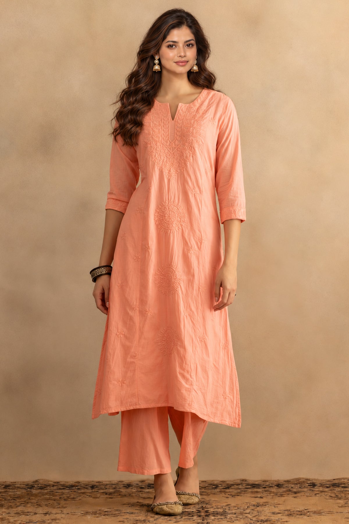Pink Embroidered Kurta 3 Pcs Set