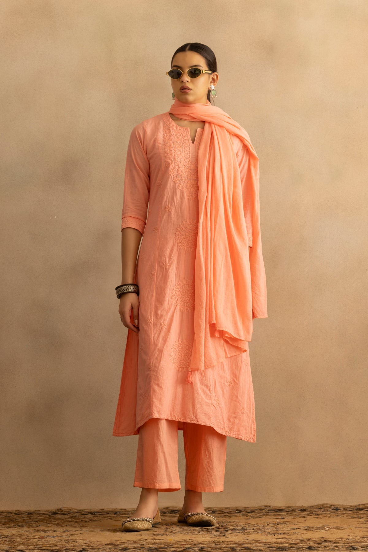 Pink Embroidered Kurta 3 Pcs Set