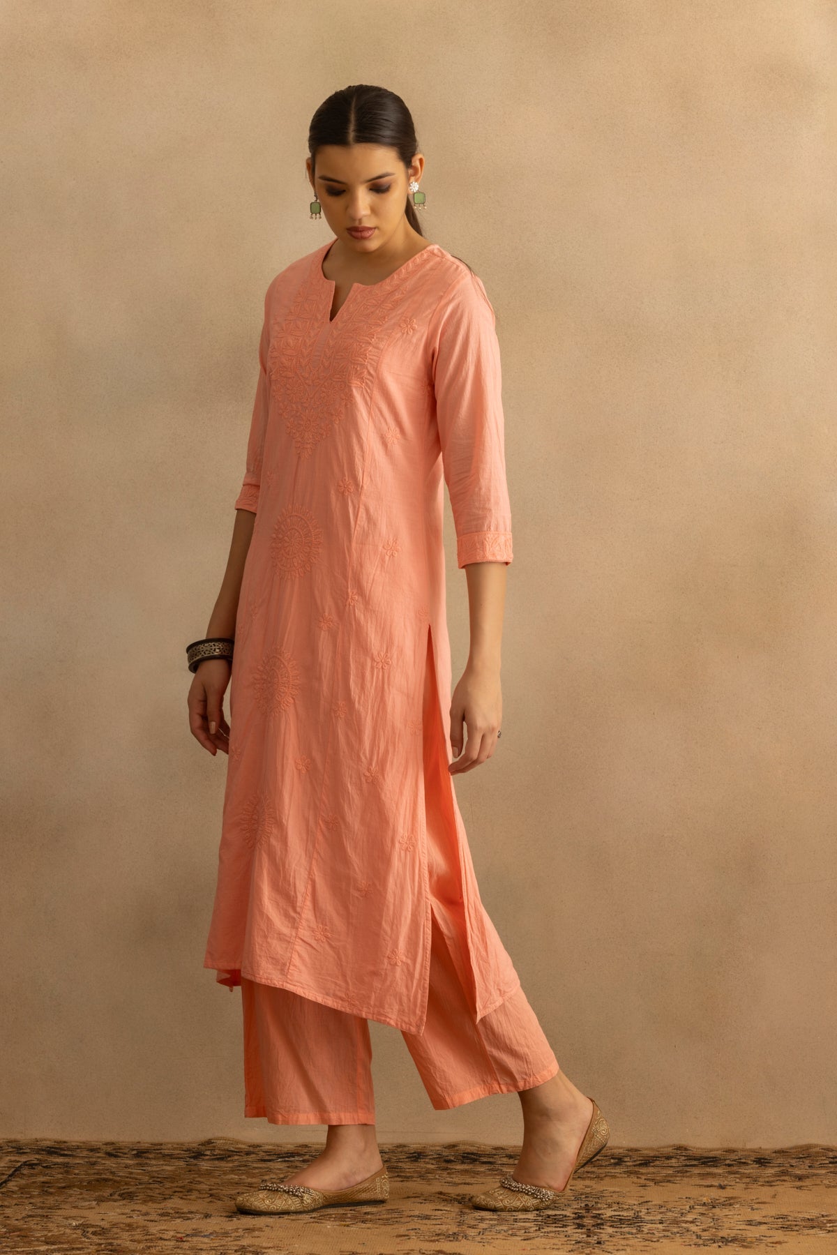 Pink Embroidered Kurta 3 Pcs Set