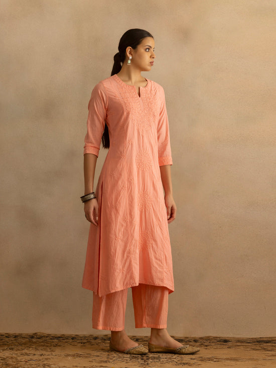 Pink Embroidered Kurta 3 Pcs Set