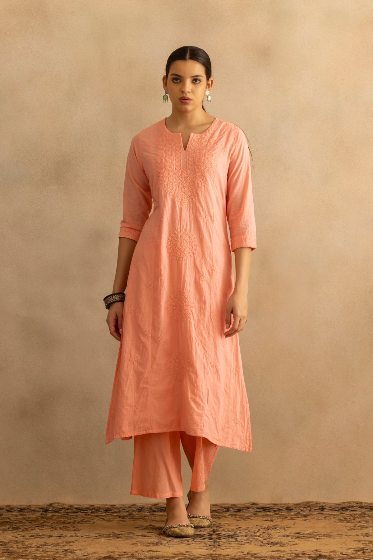 Pink Embroidered Kurta 3 Pcs Set