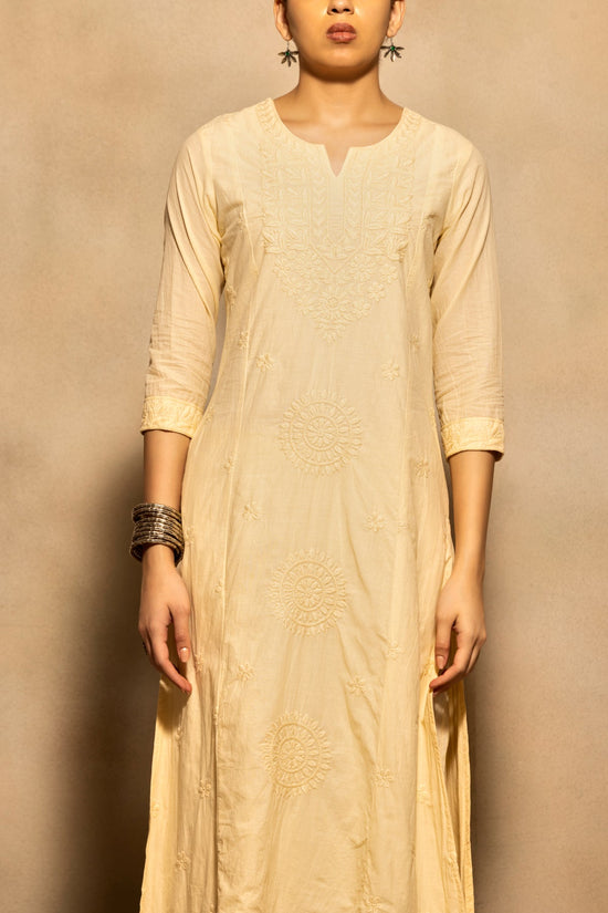 Beige Embroidered Kurta 3 Pcs Set