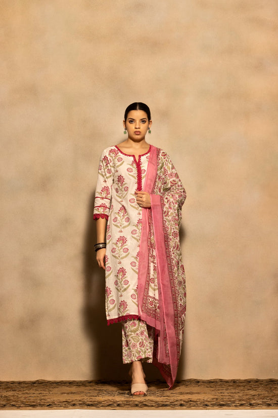 Cream Floral Printed Kurta 3 Pcs Set