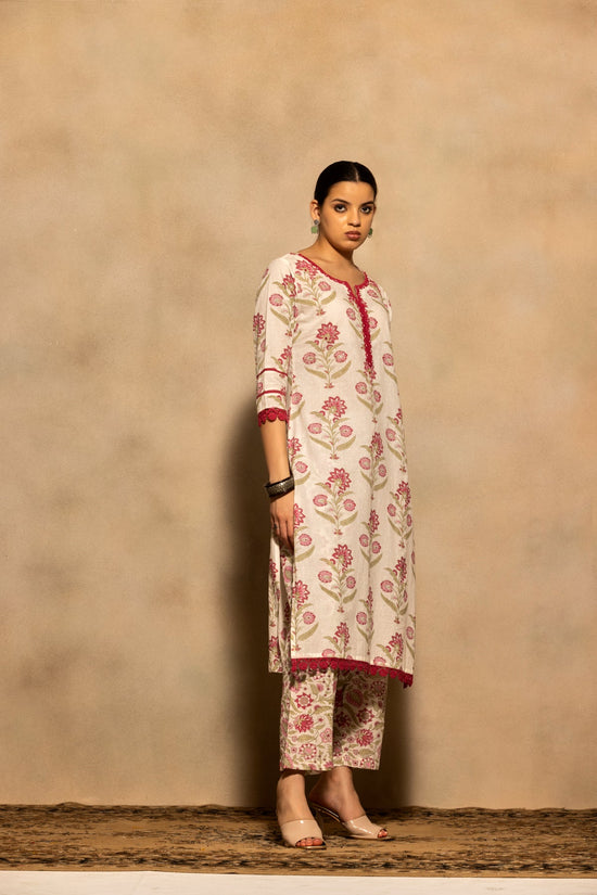 Cream Floral Printed Kurta 3 Pcs Set