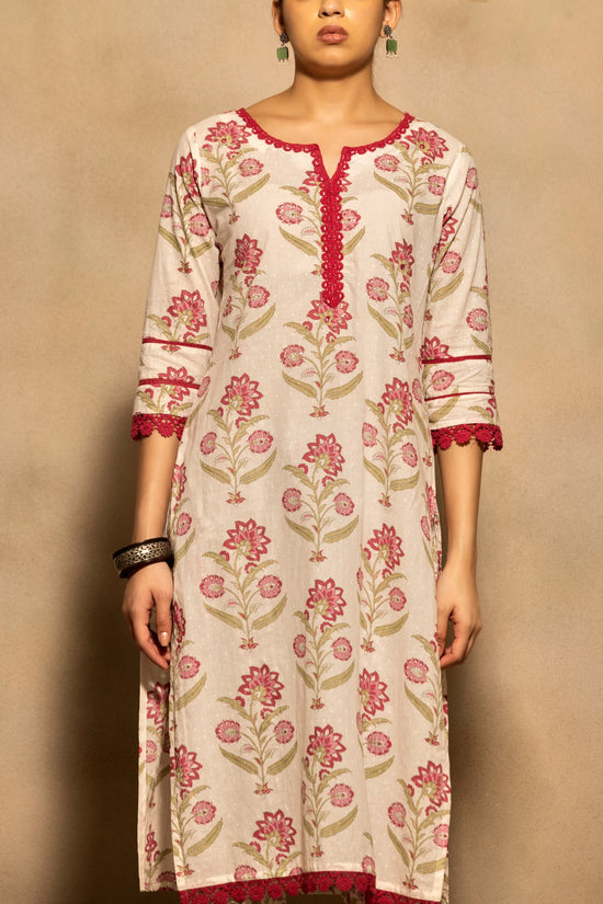 Cream Floral Printed Kurta 3 Pcs Set