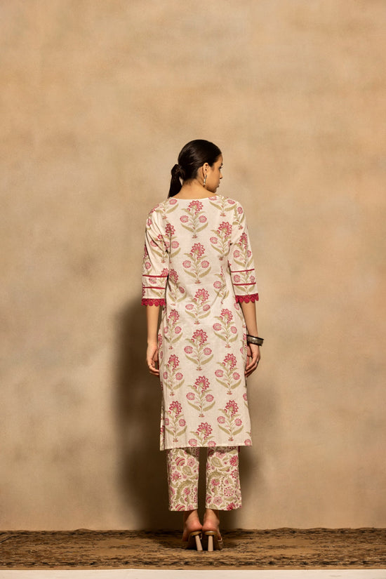 Cream Floral Printed Kurta 3 Pcs Set