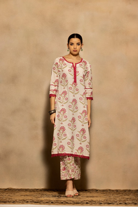Cream Floral Printed Kurta 3 Pcs Set