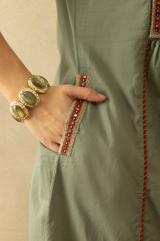 Green Flared Embroidered Kurta 3 Pcs Set