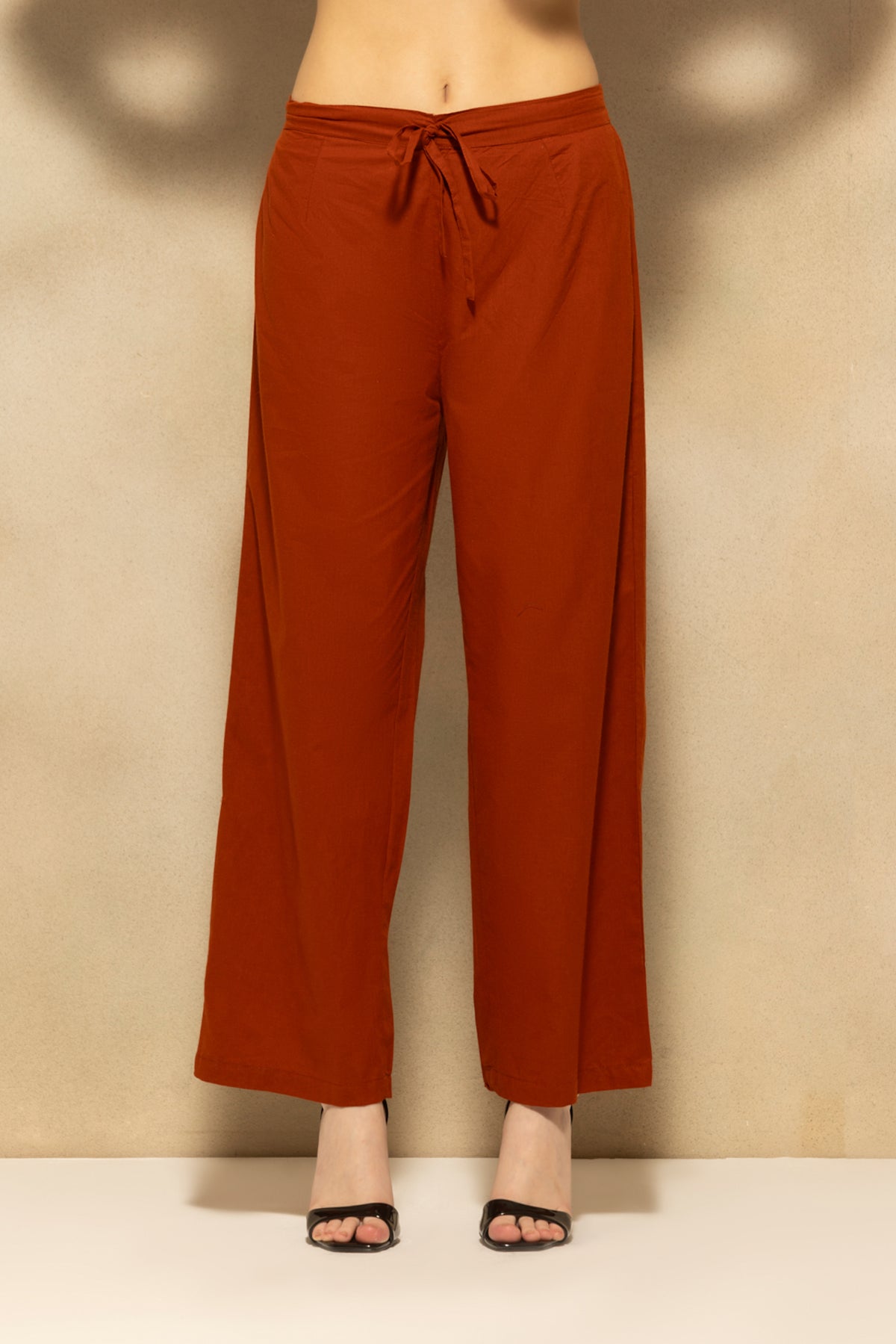 Rust Flared Embroidered Kurta 3 Pcs Set