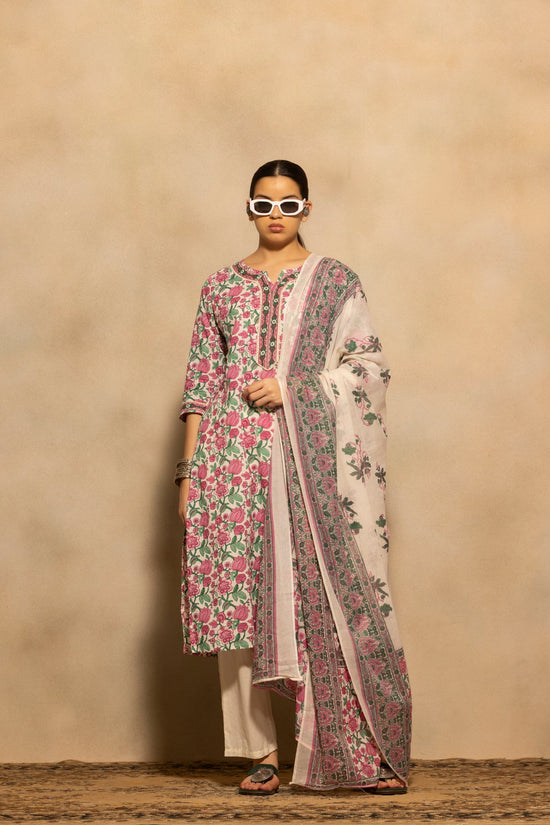 Cream Floral Printed Kurta 3 Pcs Set