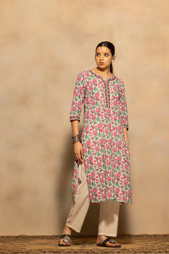 Cream Floral Printed Kurta 3 Pcs Set