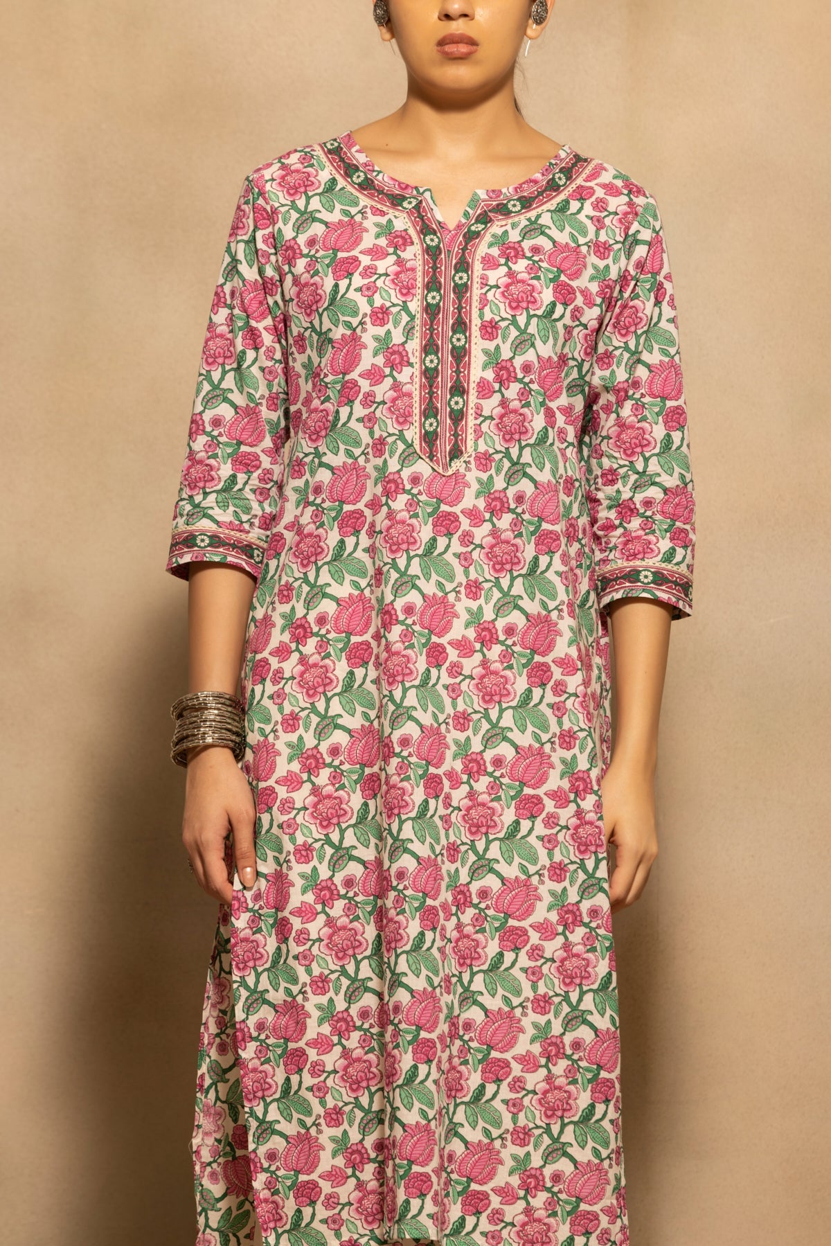 Cream Floral Printed Kurta 3 Pcs Set