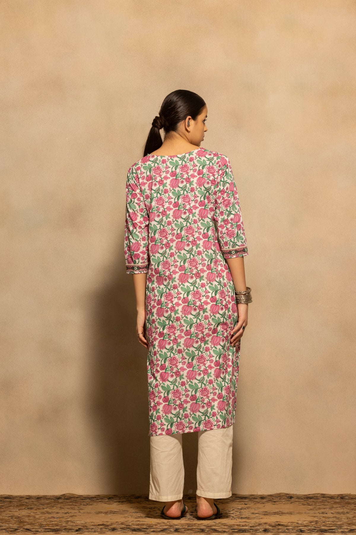 Cream Floral Printed Kurta 3 Pcs Set