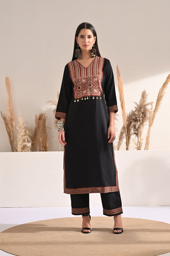 Black Block Printed Kurta 3 Pcs Set
