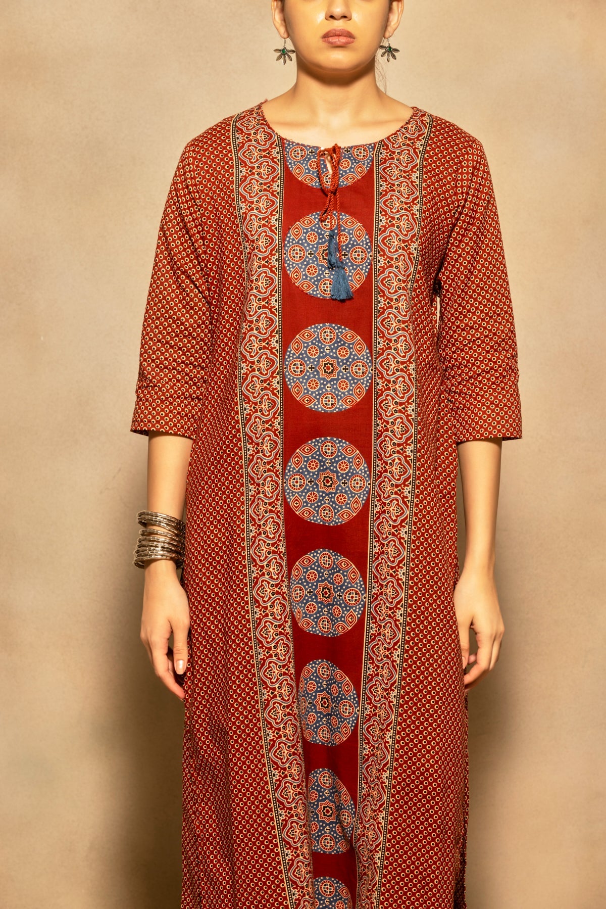 Rust Block Printed Kurta 3 Pcs Set