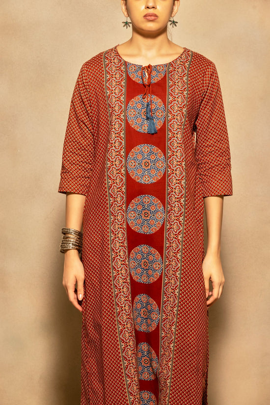Rust Block Printed Kurta 3 Pcs Set