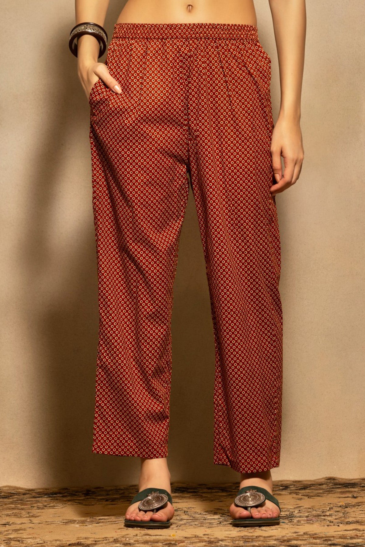 Rust Block Printed Kurta 3 Pcs Set