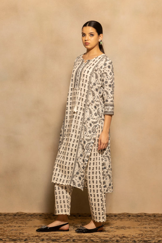 Cream Printed Kurta 3 Pcs Set