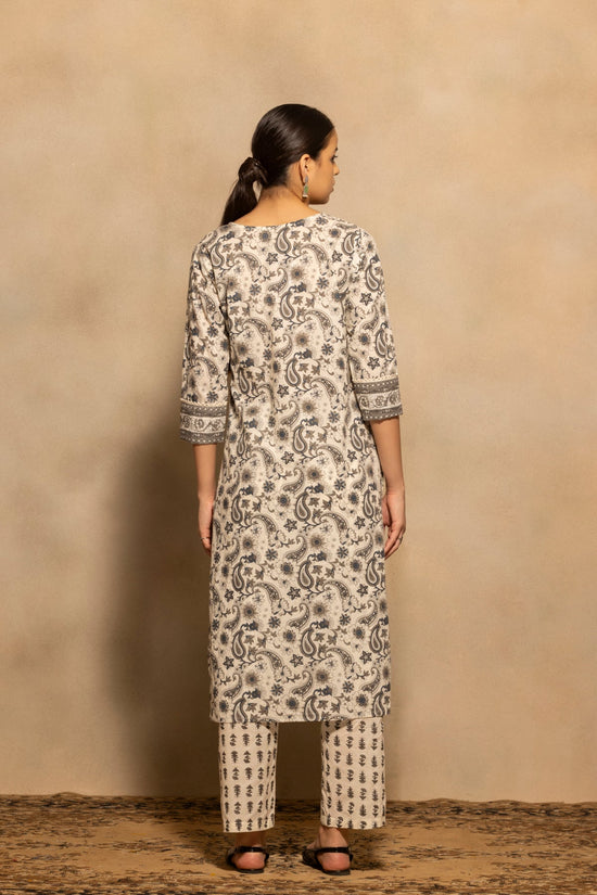 Cream Printed Kurta 3 Pcs Set