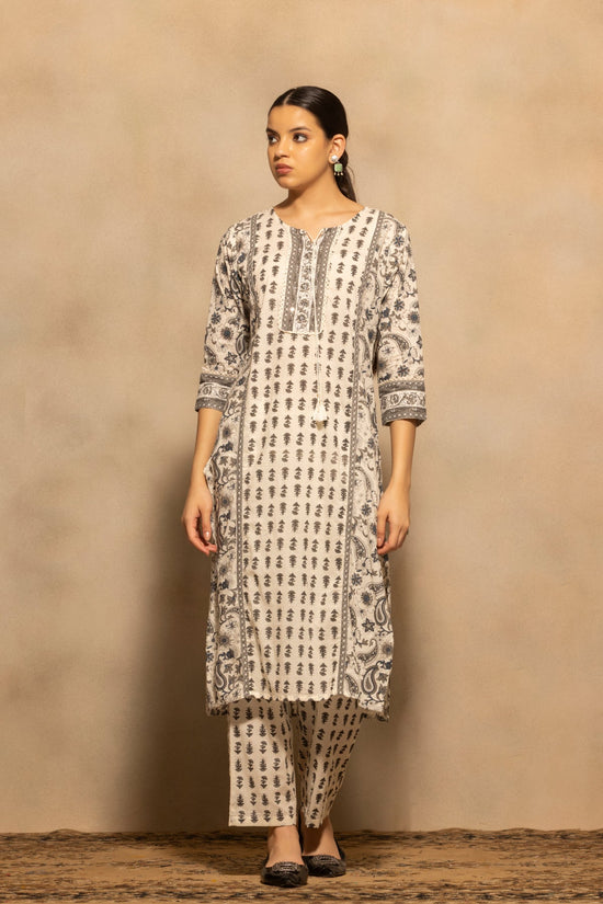 Cream Printed Kurta 3 Pcs Set