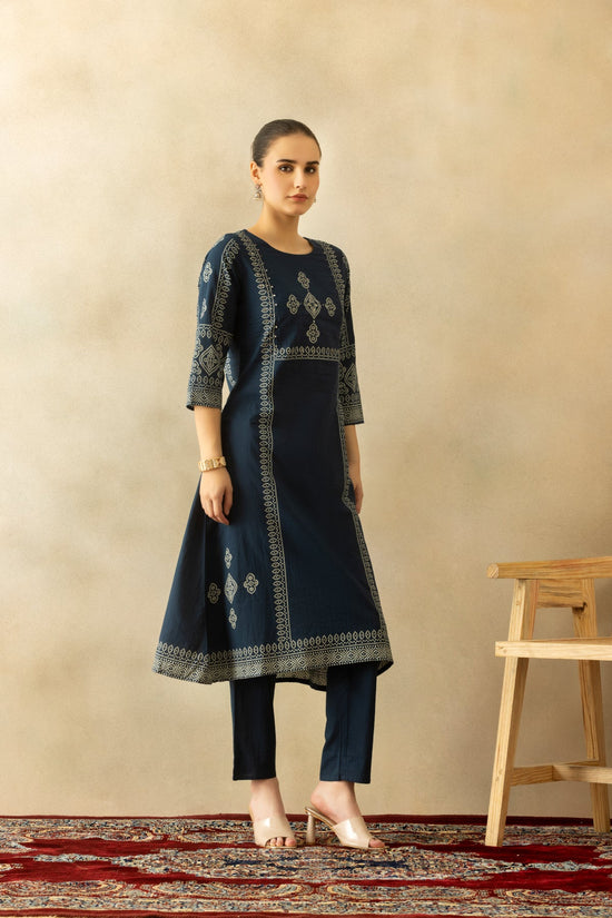 Blue Bandhani Printed A-line Kurta 3 Pcs Set