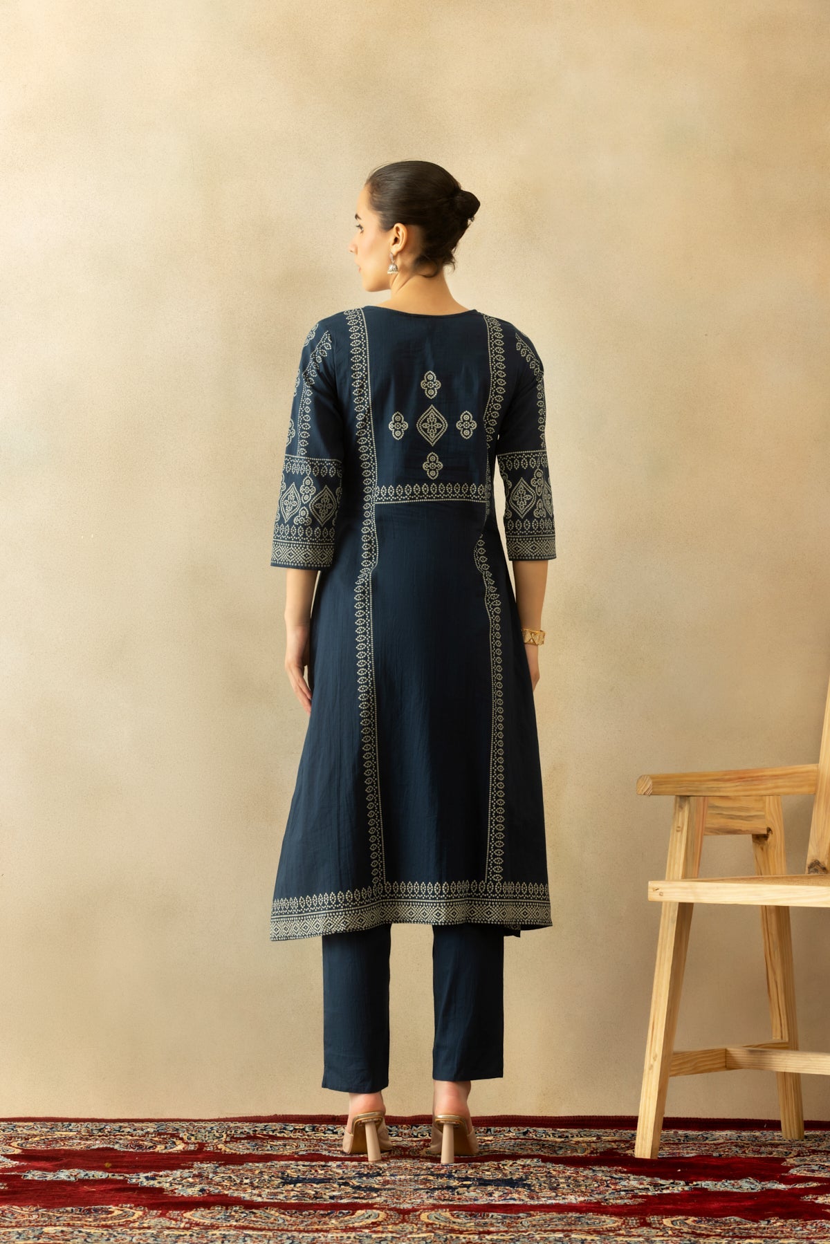 Blue Bandhani Printed A-line Kurta 3 Pcs Set