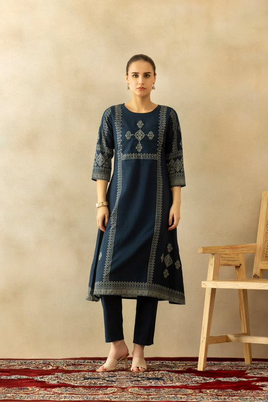 Blue Bandhani Printed A-line Kurta 3 Pcs Set