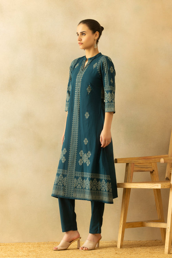 Teal Bandhani Printed A-line Kurta 3 Pcs Set