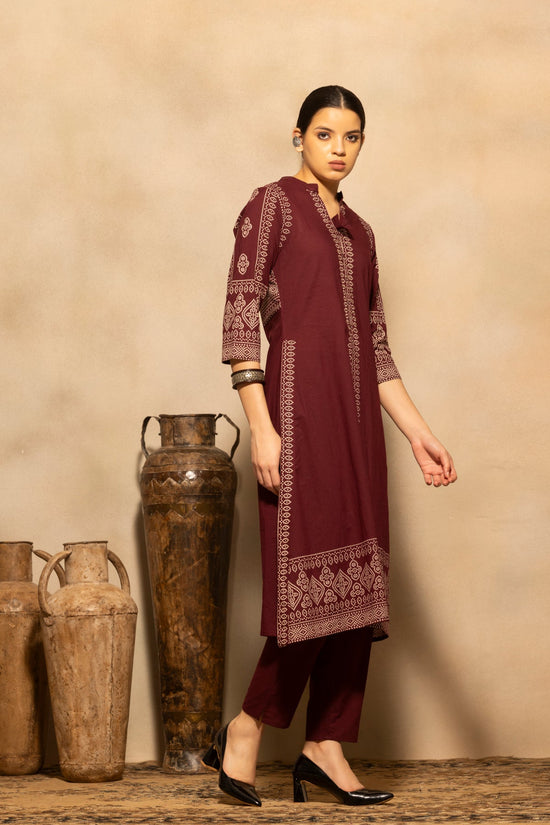 Maroon Bandhani Printed A-line Kurta 3 Pcs Set