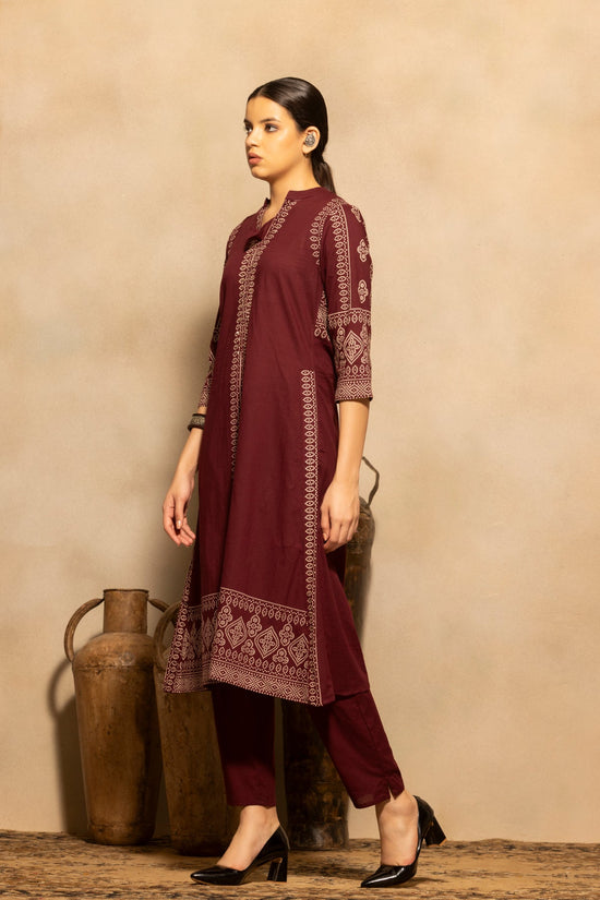 Maroon Bandhani Printed A-line Kurta 3 Pcs Set