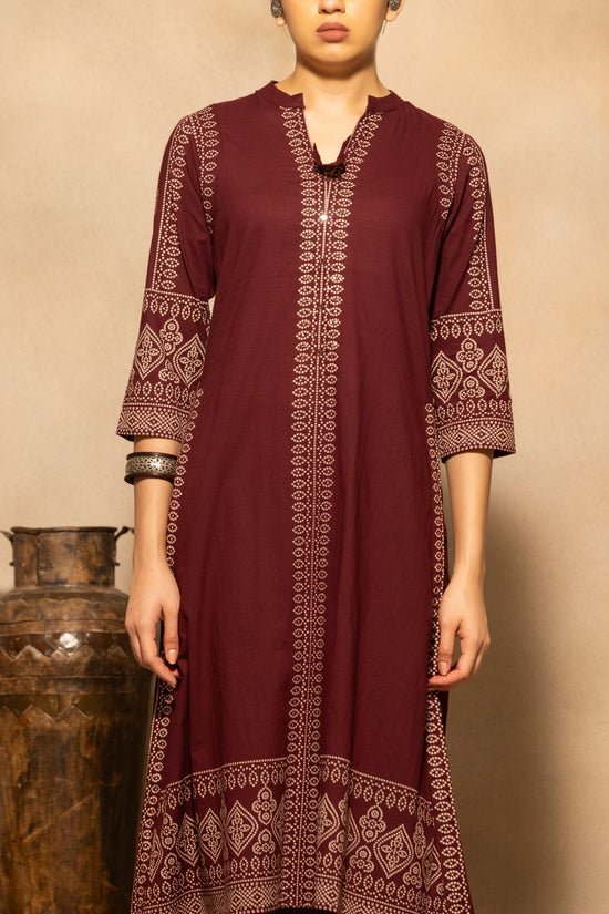 Maroon Bandhani Printed A-line Kurta 3 Pcs Set