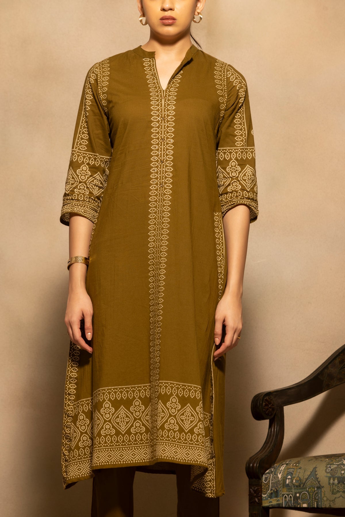 Green Bandhani Printed A-line Kurta 3 Pcs Set