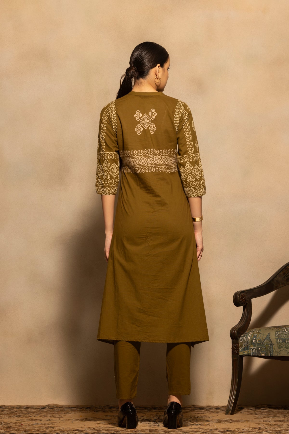Green Bandhani Printed A-line Kurta 3 Pcs Set