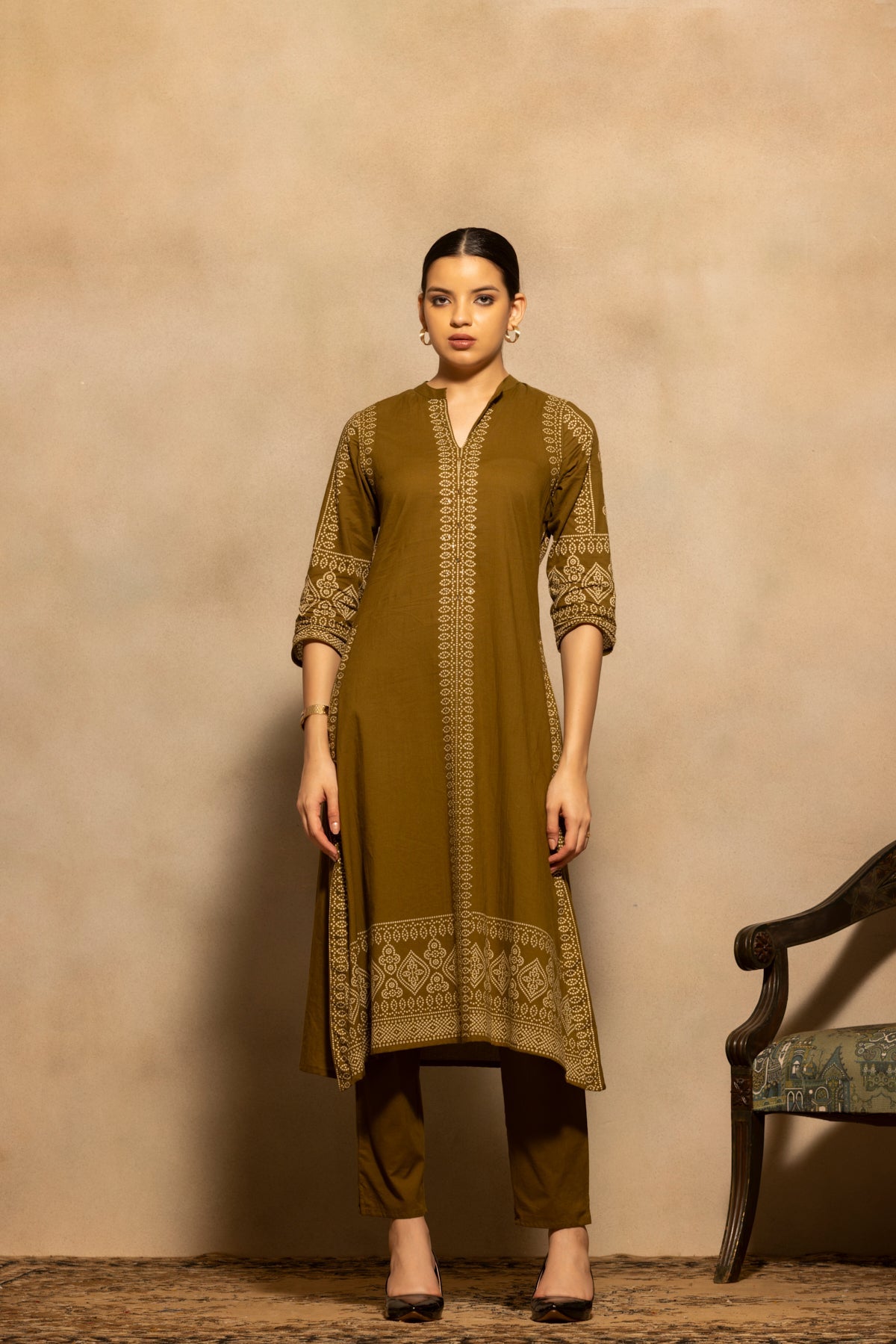 Green Bandhani Printed A-line Kurta 3 Pcs Set