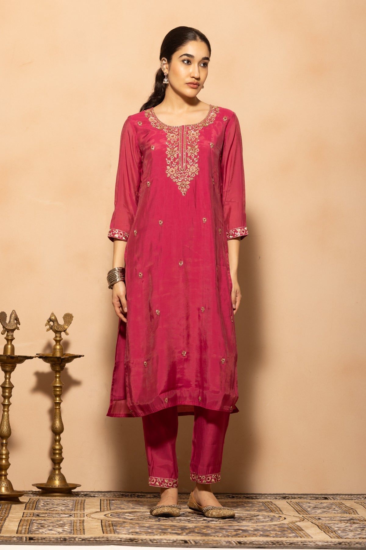 Pink Stone Embroidered Kurta 3 Pcs Set