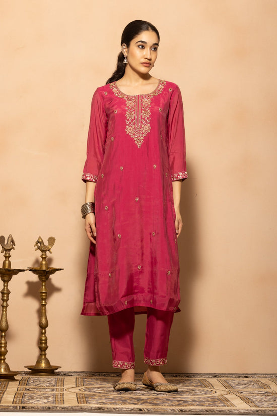 Pink Stone Embroidered Kurta 3 Pcs Set