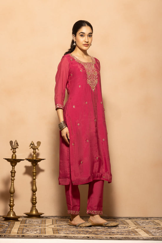Pink Stone Embroidered Kurta 3 Pcs Set