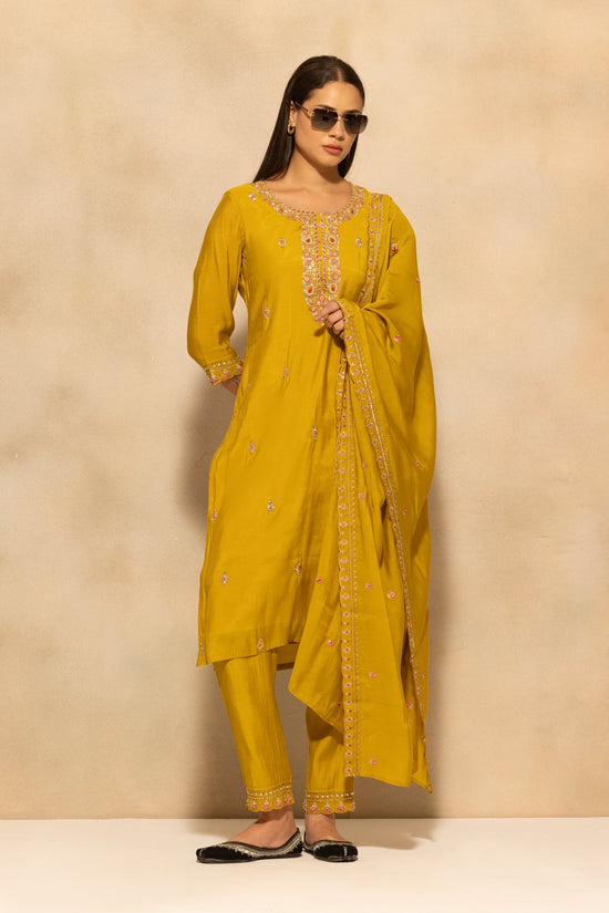 Green Stone Embroidered Kurta 3 Pcs Set