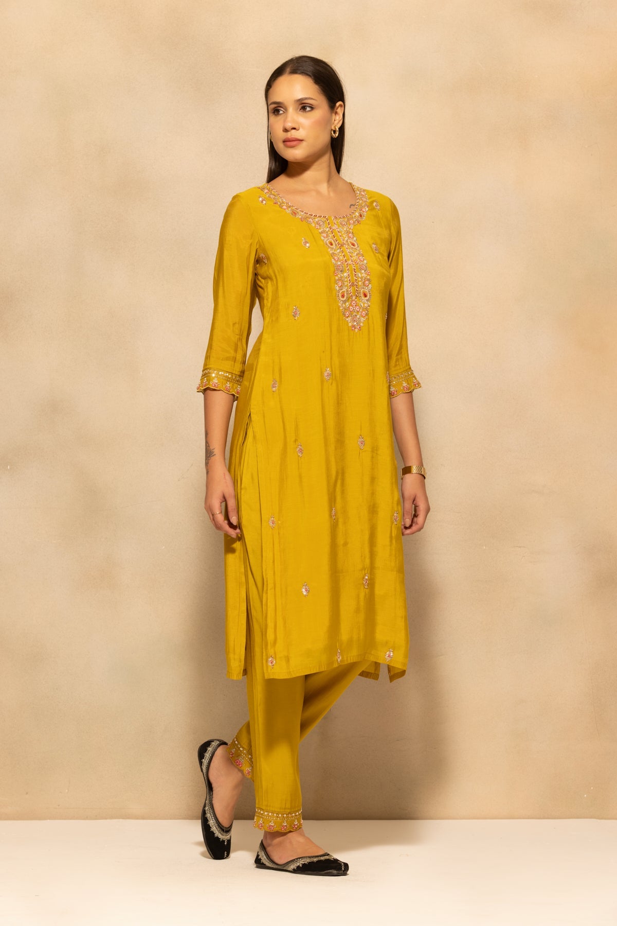 Green Stone Embroidered Kurta 3 Pcs Set