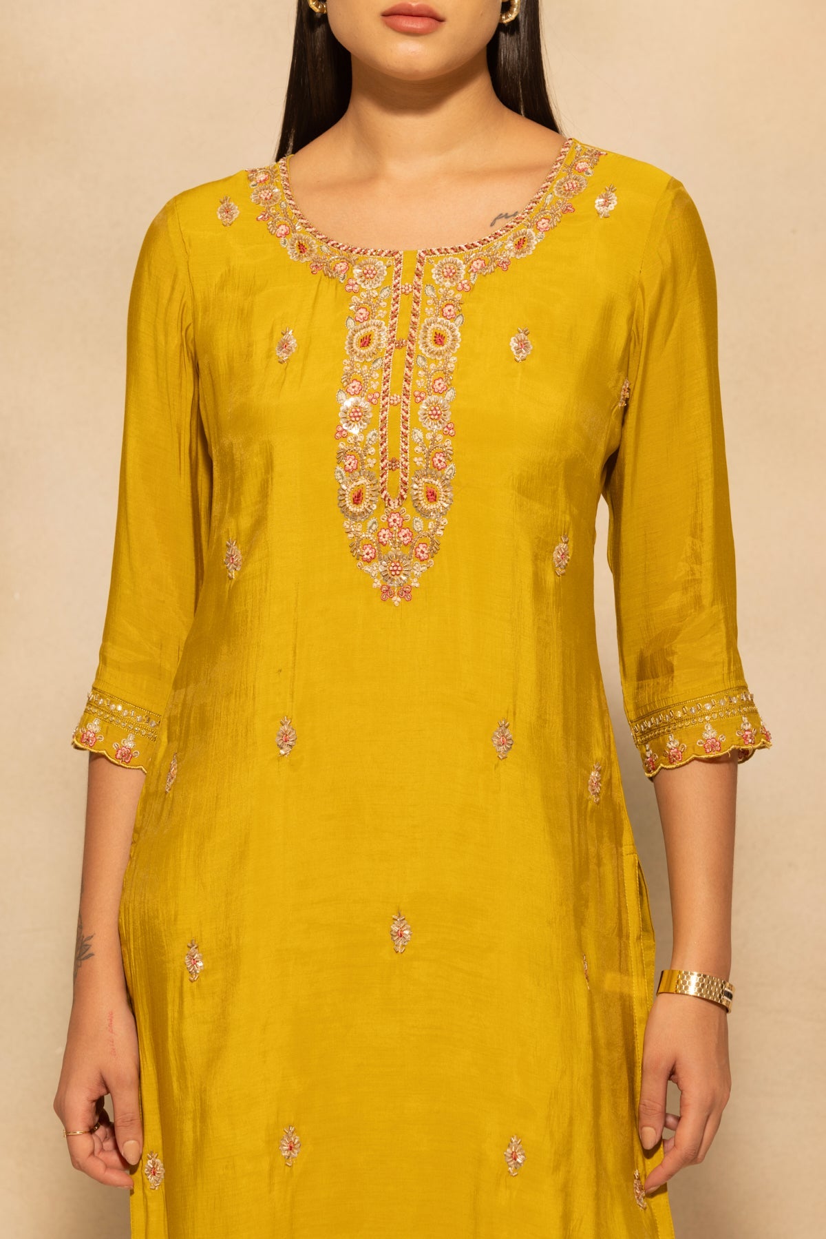 Green Stone Embroidered Kurta 3 Pcs Set