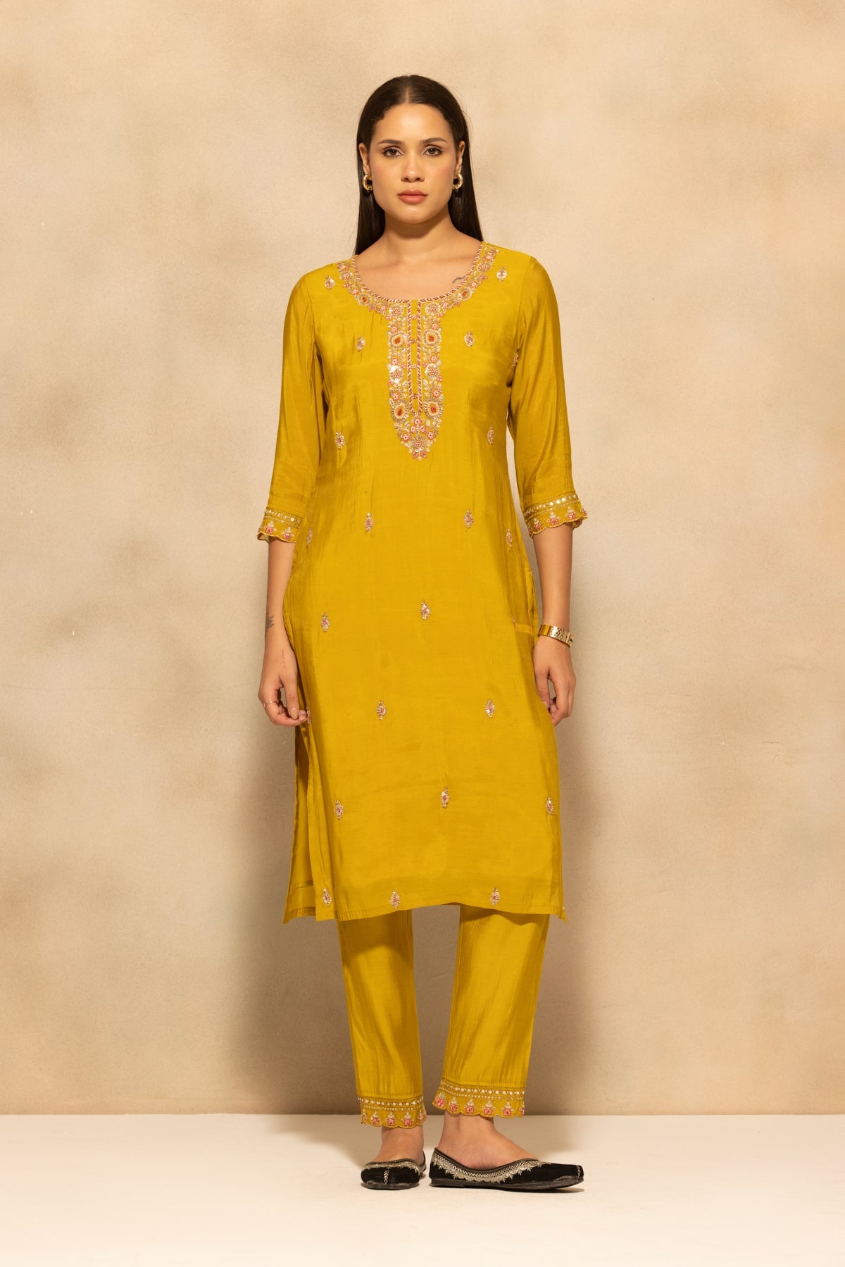 Green Stone Embroidered Kurta 3 Pcs Set
